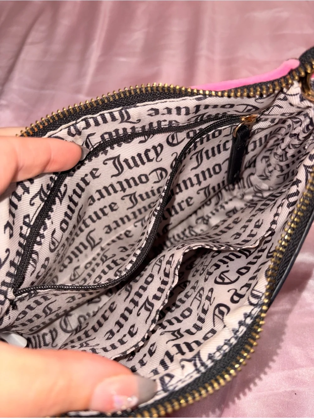 Juicy Couture Hot Pink & Black Velour Shoulder Bag